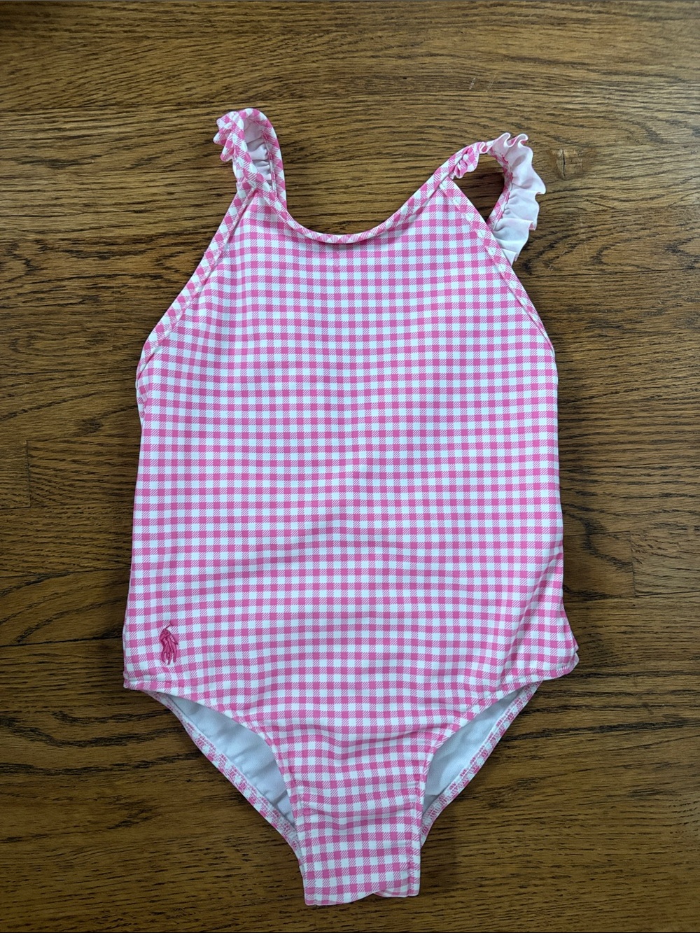 Ralph Lauren Pink Gingham Girls One-Piece Swim Suit